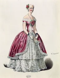 Herečka Eugenie Doche (1821-1900) v titulní roli v Lady of Camellias, drama Alexandre Dumas fils (1824-1895), Francie