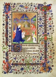 Přidejte 16997 f.57 Narození Páně, z Chevalier Hourse, kolem 1420 (vellum)