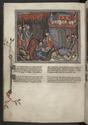 Přidat 17333, f.42v, Miniatura armád Nebe bojujících s drakem (Zjevení XIX:19-20), z Apokalypsy (