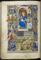 Přidat Ms 18850 f.199v, Fifteen Joys of the Virgin Mary, Book of Hours (The Bedford Hours) c.1410-30 (inkoust, barva a zlato na pergamenu)
