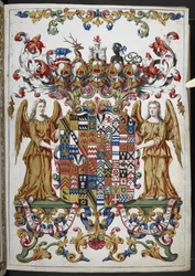 Add Ms 18850 f.s008r Coat of Arms from Book of Hours (The Bedford Hours) c.1410-30 (ink, colour & gold on vellum)   1354210   cs       czech Successfully Translated  Original: Ganesha or Ganapati : the elephant headed Hindu god. Translat: Ganesha or Ganapa