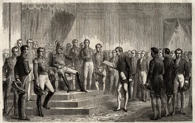 Projev 221 - Liberální státník Roy-Collard přednesl Adresu du 221 - Pierre Paul Royer-Collard čte francouzskému králi Karlu X. Proslov 221 na protest proti rozhodnutí v roce 1830 - Pierre Paul Royer Collard (1763-1845) (Royer- Collard) před