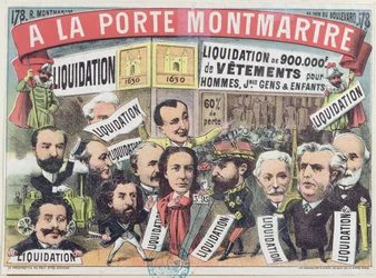 Reklama na prodej oděvů v pařížském obchodním domě La Porte Montmartre, cca 1880