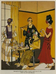 Odpolední šaty na čaj, módní talíř z časopisu Art Gout Beaute, 1924