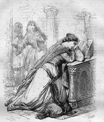 Agnes de Meranie neboli Meran (1172-1201), královna Francie, byla poslána do kláštera králem Filipem Augustem. Rytina do „“ Historie papežů (...) Zločiny královny, krále a císařů v průběhu staletí“ od Maurice Lachatre