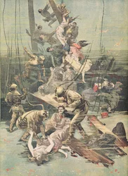 Nehoda v Santanderu, Potápěči hledající těla obětí, ilustrace z „Le Petit Journal“, 25. listopadu 1893