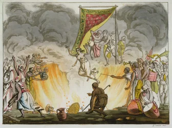 Indická vdova uhořela s tělem manžela, deska 30 z Knihy o Indii, vyryla Gaetano Zancon (1771-1816)