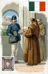 Italský pošťák doručující poštu, konec 19. století