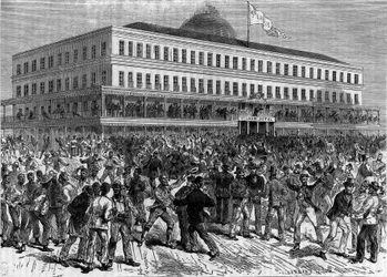 Volební den v New Orleans (New Orleans), Spojené státy americké (Spojené státy americké). Rytina do „“Le Journal de la jeunesse““