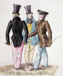 Anglomani, muži v obleku - litho