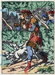 Anonymní ilustrace k „La belle au bois dormant“, příběh Charlese Perraulta (1628-1703), francouzského spisovatele. Dřevoryt Imaging Pellerin - Epinal, sd. Konec 19. století.