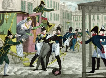 Atentát Louise Louvela na Karla Ferdinanda Francouzského (1778-1820), vévodu z Berry, před budovou opery v ulici Rue de Richelieu