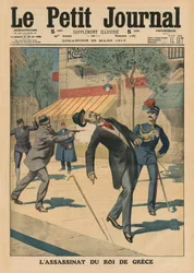 Atentát na Jiřího I., řeckého krále, titulní ilustrace z „Le Petit Journal“, ilustrované přílohy, 30. března 1913