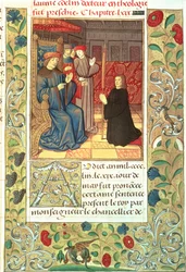 Atlas paní Fr.2679 f.377 Jacques Coeur (asi 1395-1456) před Karlem VII. (1403-61) asi 1390-1453