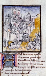 Útok na miniaturní hrad z „Cesta dlouhého studia a mutace štěstí“ od Christine de Pisan (nebo Pizan