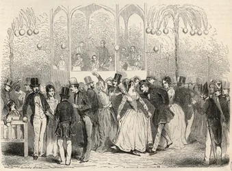 Bal Mabille (taneční a zábavní zařízení, avenue Montaigne, Paříž) Rytina v „Tableau-de-Paris“ od Edmonda Texiera 1852