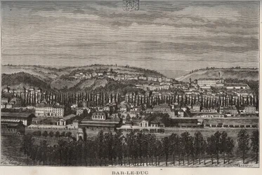Bar-le-Duc (Bar le Duc) - oddělení Meuse - rytina v „La France illustree: geografie, historie, statistická správa“ od V.A. Sladově hnědá. 1884