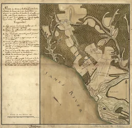 Bitva u Green Spring, Mapa země na levém břehu řeky James naproti Jamestownu ve Virginii, kde se odehrála bitva 6. července