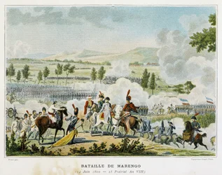 Bitva u Marenga (Piemont - Itálie) 14. června 1800, během níž Bonaparte zvítězil nad Rakušany.