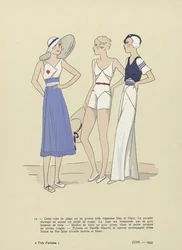 Plážové oblečení z časopisu Tres Parisien, červen 1933 (potisk pochoiru)