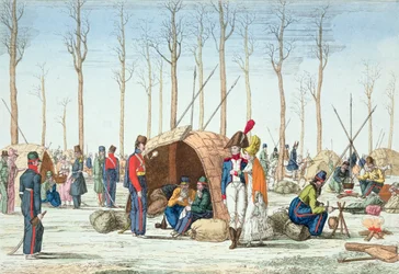 Bivak ruských jednotek na Champs Elysées, Paříž, 31. března 1814