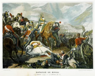 Bonaparte (uprostřed), po vítězství nad Rakušany v bitvě u Rivoli (Itálie) 14.