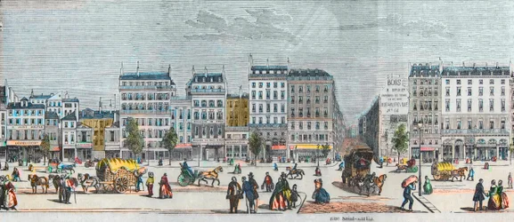 Boulevard Saint-Denis jižní strana - Rue Saint Martin - Rytina v „Tableau-de-Paris“ od Edmonda Texiera 1852