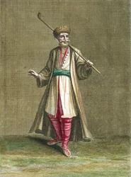 Bulharský kostým, ilustrace z Recueil de Costumes du Levant, 1707-8