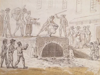 Busta Marata hozená do kanalizace, 5. února 1795 (akvarel na papíře)