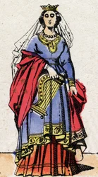Karolinská dynastie: Portrét Emmy Francouzské (894-934), manželky Raoula Francouzského (v. 890-936). Epinal zobrazování z konce 19. století. Soukromá sbírka.