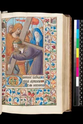 Nesení kříže z Knihy hodin, MS 92 f.57r, západní Francie