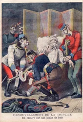 Kreslený film Trojité aliance Německa, Rakouska a Itálie, z „Le petit Journal“, červen 1896