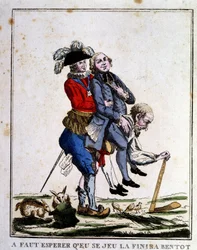 Karikatura o daních před revolucí: Duchovenstvo a šlechta žijící na zadní straně Třetího státu, cca 1789