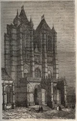 Cathedrale Notre-Dame de Noyon v Oise, Pikardie - rytina v „Histoire de France““ od Victora Duruye (1811-1894) - 1882