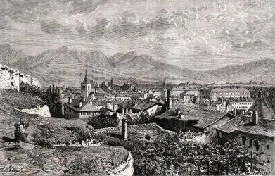 Chambery - Savoie - rytina v „La France illustree: geografie, historie, statistická správa“ od V.A. Sladově hnědá. 1884