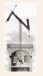 Chappeho telegrafní systém, z knihy Les Merveilles de la Science, vydané kolem roku 1870 (rytina)