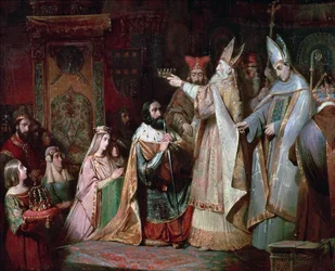Karel Veliký (747-814) korunován králem Itálie v roce 774 (olej na plátně)