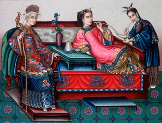 Čínské šlechtice kouřící opium - v „historickém kostýmu“ od Racineta