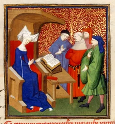 Christine instructing, MS Harley 4431, f.259v, Francie, c.1410-14 (barva na pergamenu)