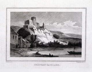 Château Gaillard při pohledu od Seiny - rytina