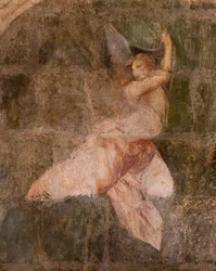 Kostel (Eglise Saint-Jean-Baptiste). Interiér. Kaple Saint-Fursy. Nástěnné malby. Oslava Panny Marie (fresque dite de la bonne mort). Začátek 17. století.