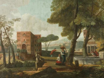 Klasická krajina se sfingou, cca 1700 (olej na plátně)