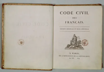 Code Civil, otevřený na titulní straně, 1804