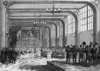 Koncert provádí Adolphe Sax, vynálezce saxofonu (1814-1894) za přítomnosti Emira Ben Mahi Ed Din Abd El Kader (1808 - 1883) v roce 1865.