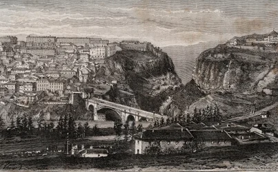 Constantine (Alžírsko) - rytina v „“ La France illustree: geografie, historie, statistická správa““ od V.A. Sladově hnědá. 1884