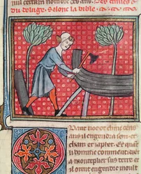Stavba lodi, z Bible Historiale od Guiarta des Moulins