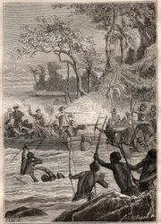 Pokračování šipkami: Cesta Philipa Cartereta nebo Philippa de Carteret (1733-1796) na ostrovech Santa Cruz, Notemely na ostrov Nendo (Santa Cruz, Ndeni, Nitendi nebo dokonce Ndende), v roce 1767 - ilustrace převzata z „The Velcí námořníci 18