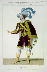 Kostým pro Adolphe Nourrit (1802-39) v úloze Dona Giovanniho v Opeře toho jména, rytina Maleuvre, tisk Hautecoeur-Martinet