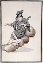 Kostým pro noc pro Ballet de la Nuit od Jean-Baptiste Lullyho (1632-87) tančil Ludvík XIV., 23. února 1653 (wc na papíře)