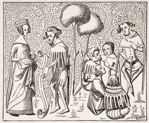 Court of Love v Provence, po rukopisu ze 14. století, z Le Moyen Age et La Renaissance od Paula Lacroixe (1806-84), vydáno 1847